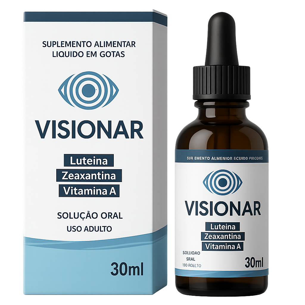 Frasco de Visionar - suplemento natural para saúde mental e redução de estresse, com ingredientes certificados pela Anvisa
