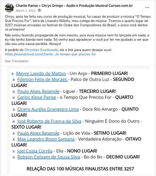 Print de depoimento de aluno Print de depoimento de aluno